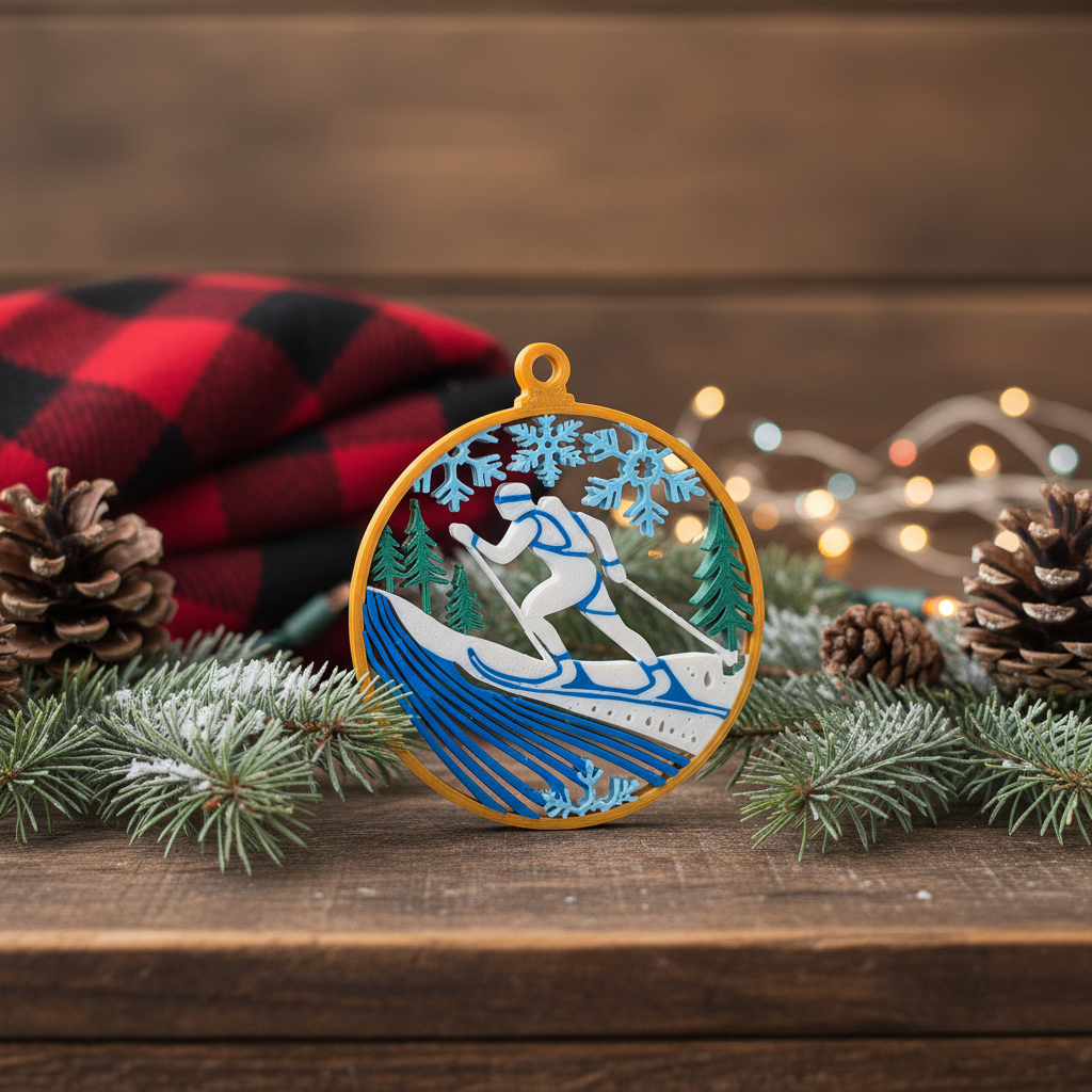 Cross Country Ski Ornament in Winter Setting